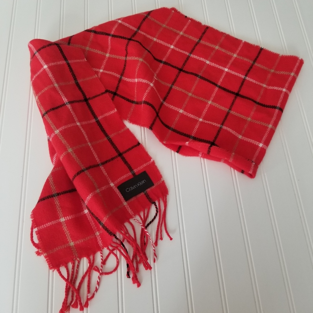 Calvin Klein Womens Red‎ Black Checked 100% Acrylic